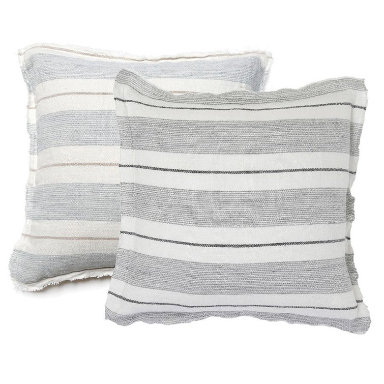 Laguna Charcoal Linen Striped Pillow with Frayed Edges 20" x 20"