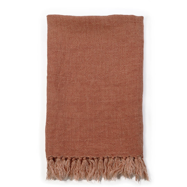 Terra Cotta Linen Tassel Throw Blanket 50" x 60"
