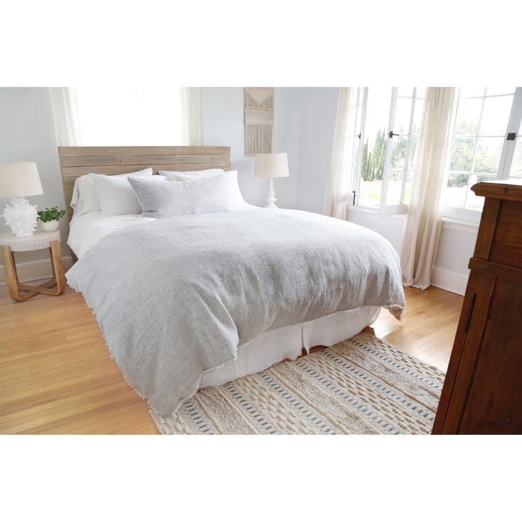 Logan Navy Stripe Linen Queen Duvet Cover with Frayed Edges