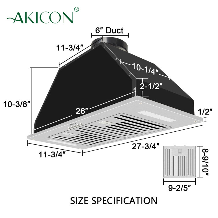 30" Stainless Steel Range Hood Insert with Charcoal Filter and LED Lights