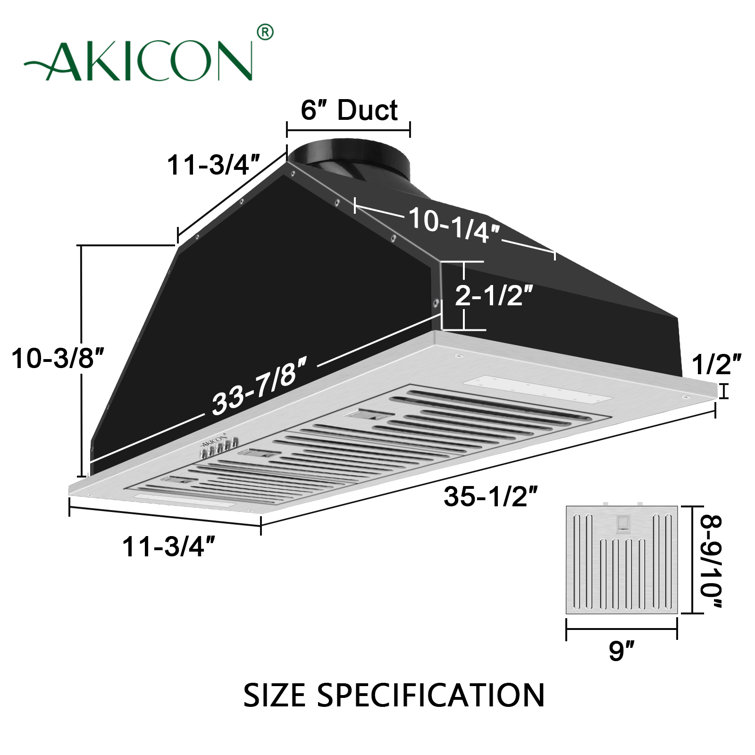 36" Stainless Steel Range Hood Insert with Charcoal Filter and LED Lights
