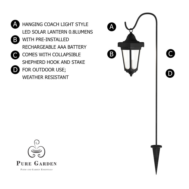 Black 2-Piece LED Solar Pathway Lantern Set with Shepherd Hooks