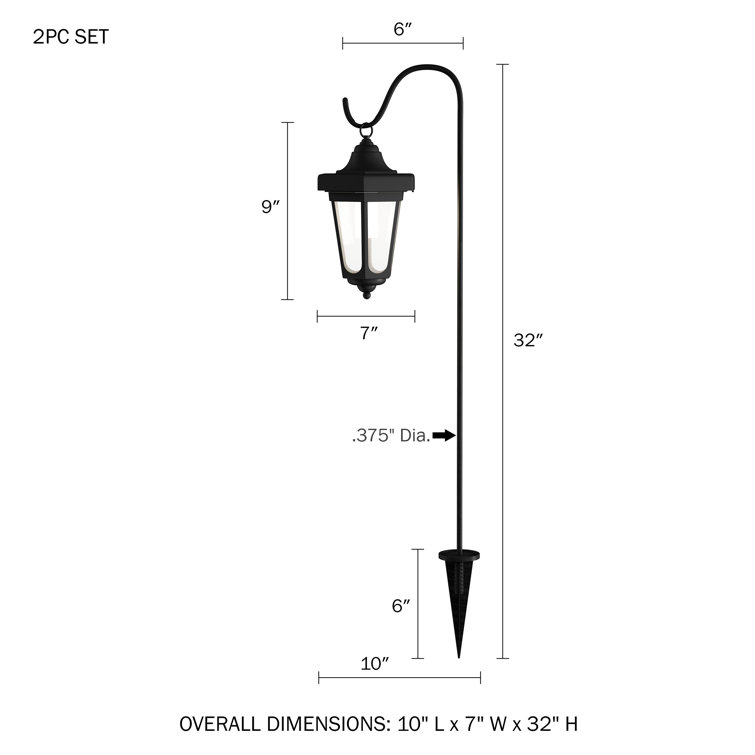 Black 2-Piece LED Solar Pathway Lantern Set with Shepherd Hooks