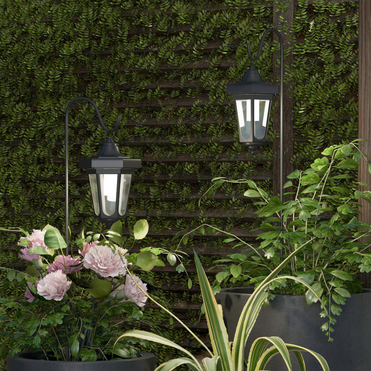 Black 2-Piece LED Solar Pathway Lantern Set with Shepherd Hooks