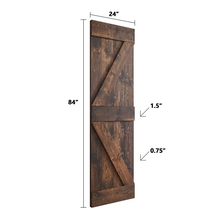 Kona Coffee Pine Wood Sliding Barn Door with Black Hardware Kit