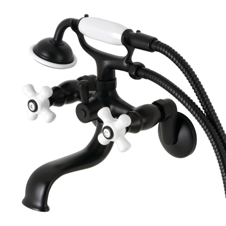 Matte Black Brass Wall Mount Clawfoot Tub Faucet with Hand Shower