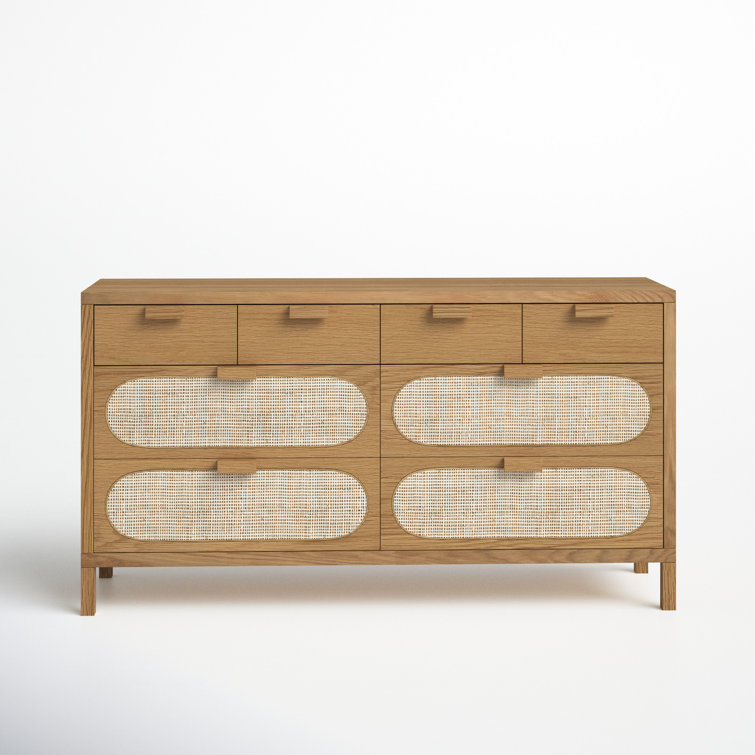 Alder Short Silhouette 8-Drawer Oak and Cane Dresser