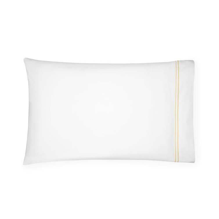 White and Grey Cotton Satin Embroidered Pillowcase, Standard/Queen