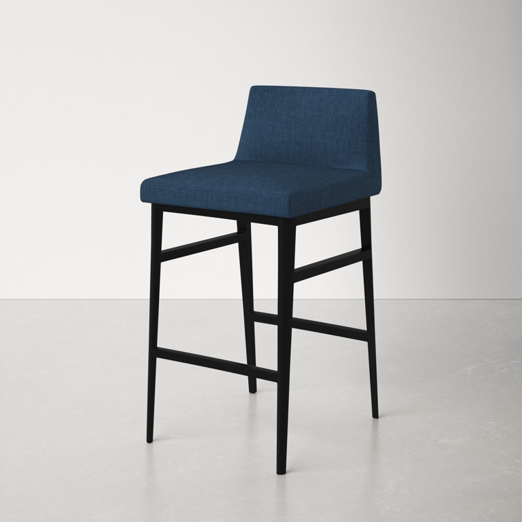Blue Upholstered Low Back Steel Counter Stool with Footrest