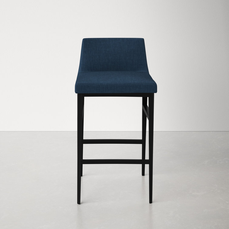 Blue Upholstered Low Back Steel Counter Stool with Footrest
