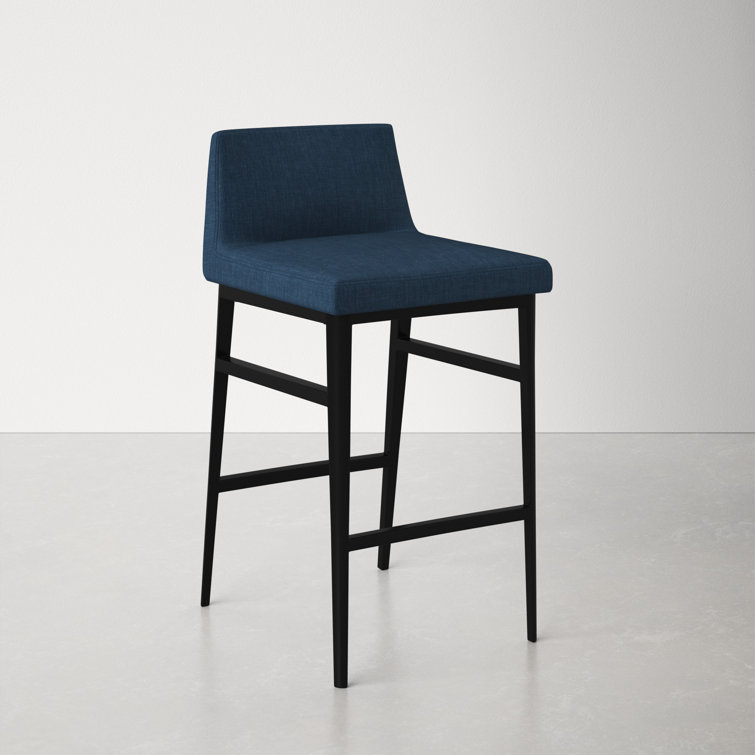 Blue Upholstered Low Back Steel Counter Stool with Footrest