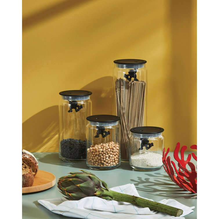 Black Glass Contemporary Airtight Kitchen Jar, 700ml