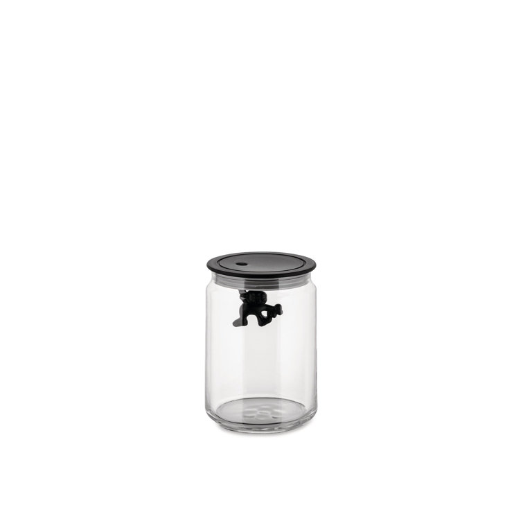 Black Glass Contemporary Airtight Kitchen Jar, 700ml
