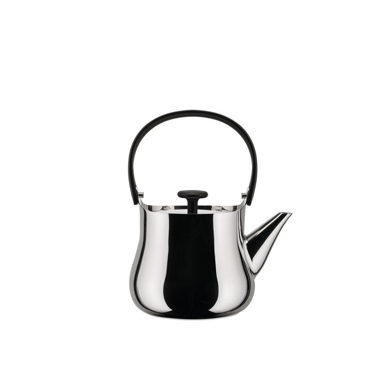 Alessi Silver Stainless Steel Cha Kettle with Black Handle