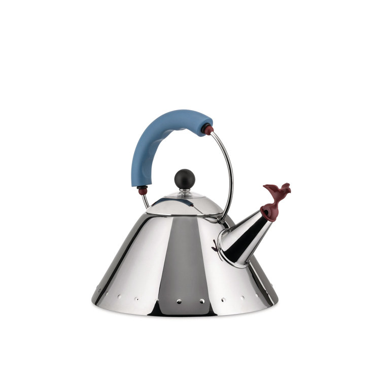 Light Blue Stainless Steel Whistling Kettle with Bird Whistle