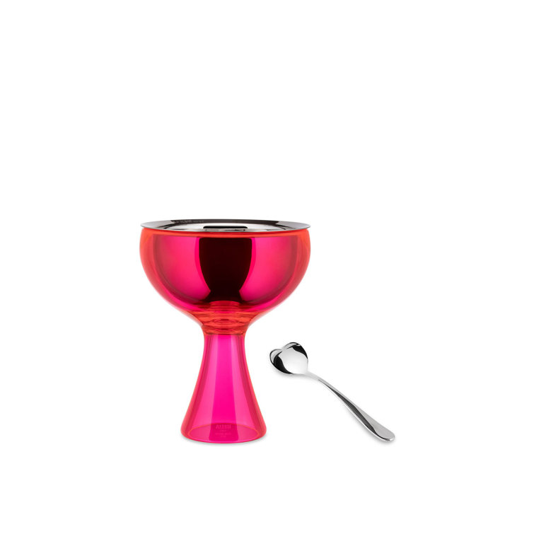 Fuchsia Thermoplastic Resin Dessert Bowl with Heart Spoon