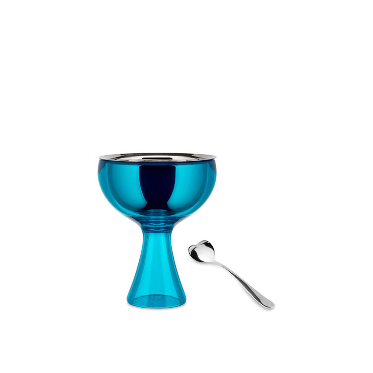 Blue Glass Dessert Bowl with Spoon