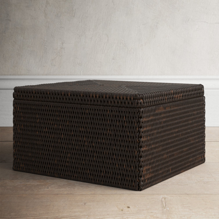 Handwoven Burmese Rattan Rectangle Storage Box with Lid
