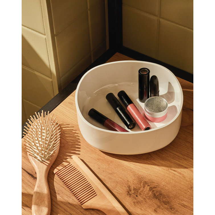 White Minimalist Round Bathroom Organizer Container