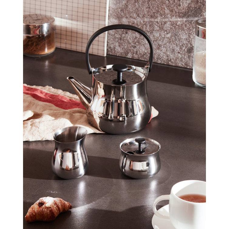 Alessi Silver Stainless Steel Cha Kettle with Black Handle