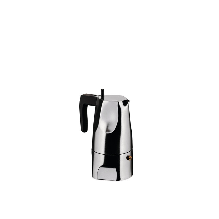 Alessi 6 Cup Black and Silver Aluminum Espresso Maker