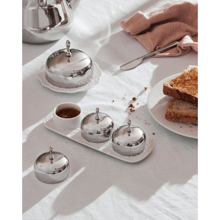 White Polished Porcelain Round Butter Dish with Lid