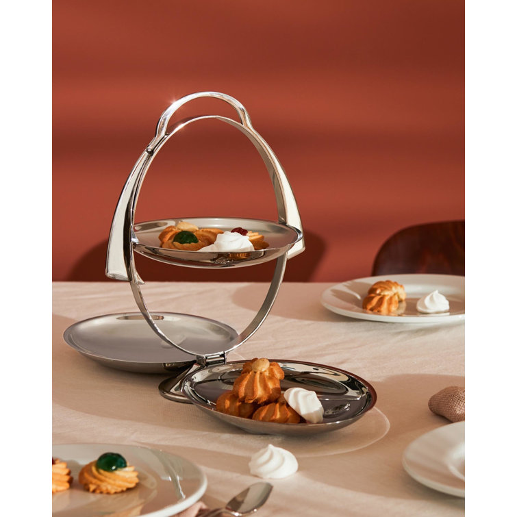 Anna Gong Silver Three-Tier Folding Cake Stand