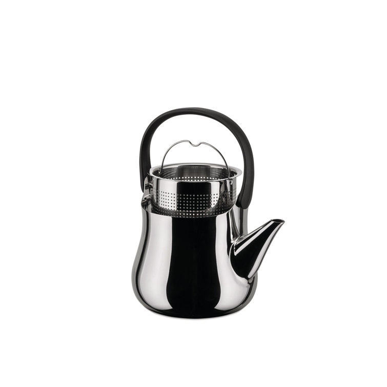 Alessi Silver Stainless Steel Cha Kettle with Black Handle