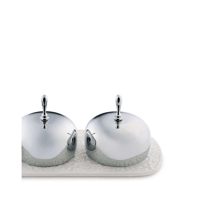 Elegant White Porcelain and Stainless Steel Jam Tray