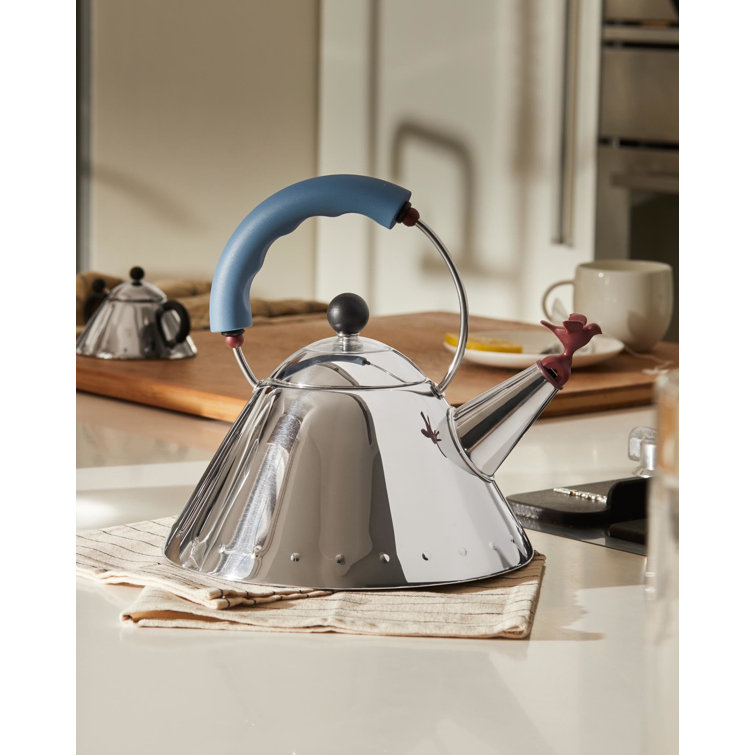 Light Blue Stainless Steel Whistling Kettle with Bird Whistle