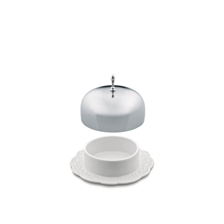 White Polished Porcelain Round Butter Dish with Lid