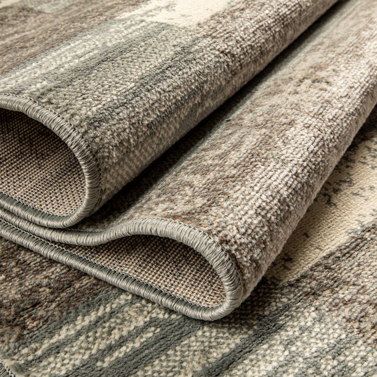 Light Blue and Ivory Geometric Patchwork Washable Rug