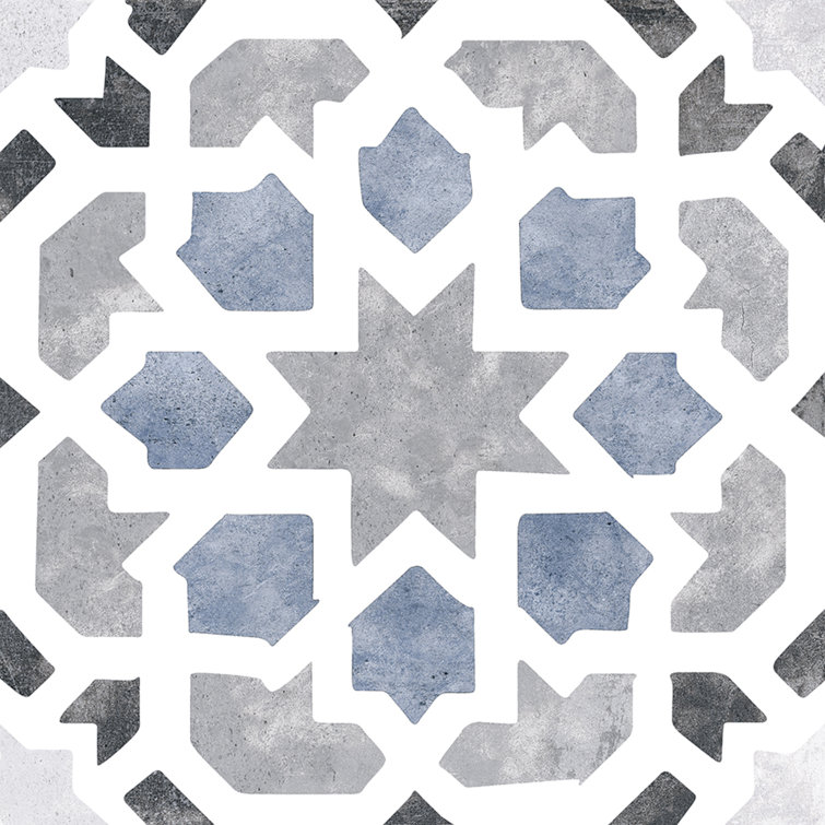 Luv Charmed Blue and Gray 8" Glazed Porcelain Tile