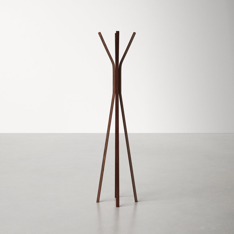 Mid-Century Modern 4-Hook Walnut Oak Plywood Coat Rack