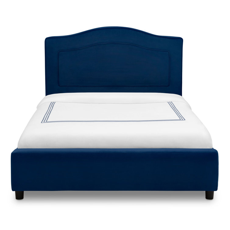Navy Blue Velvet Upholstered Twin Platform Bed with Pine Frame