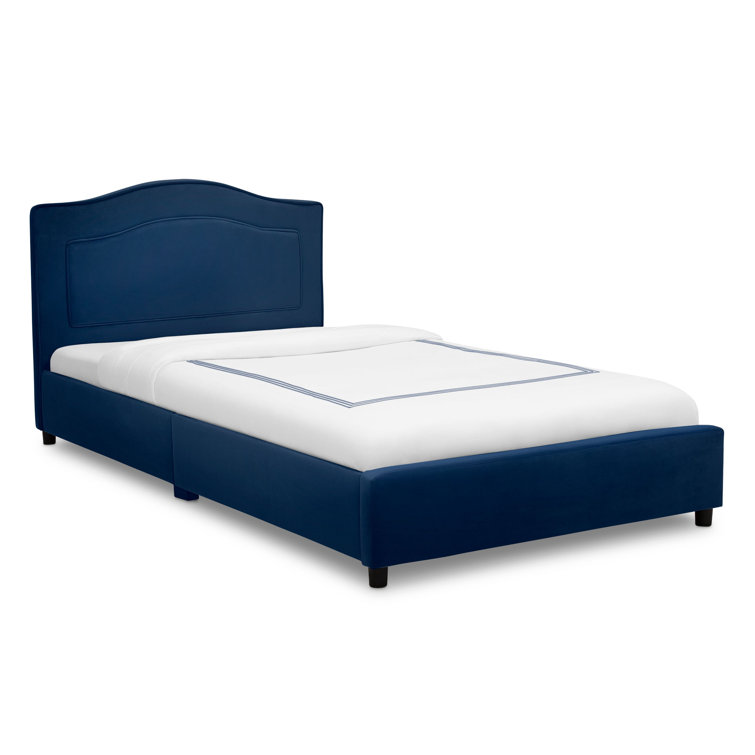 Navy Blue Velvet Upholstered Twin Platform Bed with Pine Frame
