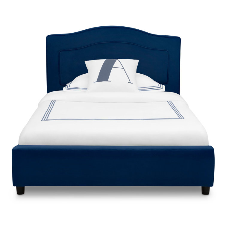 Navy Blue Velvet Upholstered Twin Platform Bed with Pine Frame