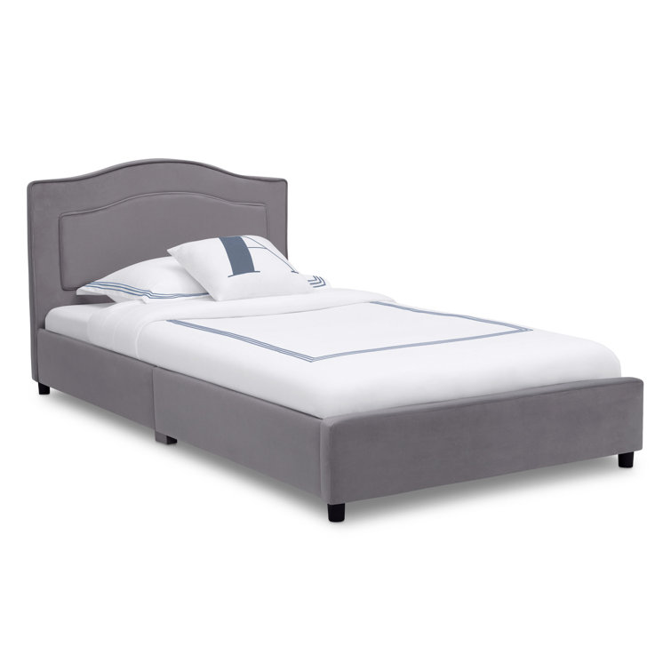 Gray Twin Upholstered Platform Bed with Headboard