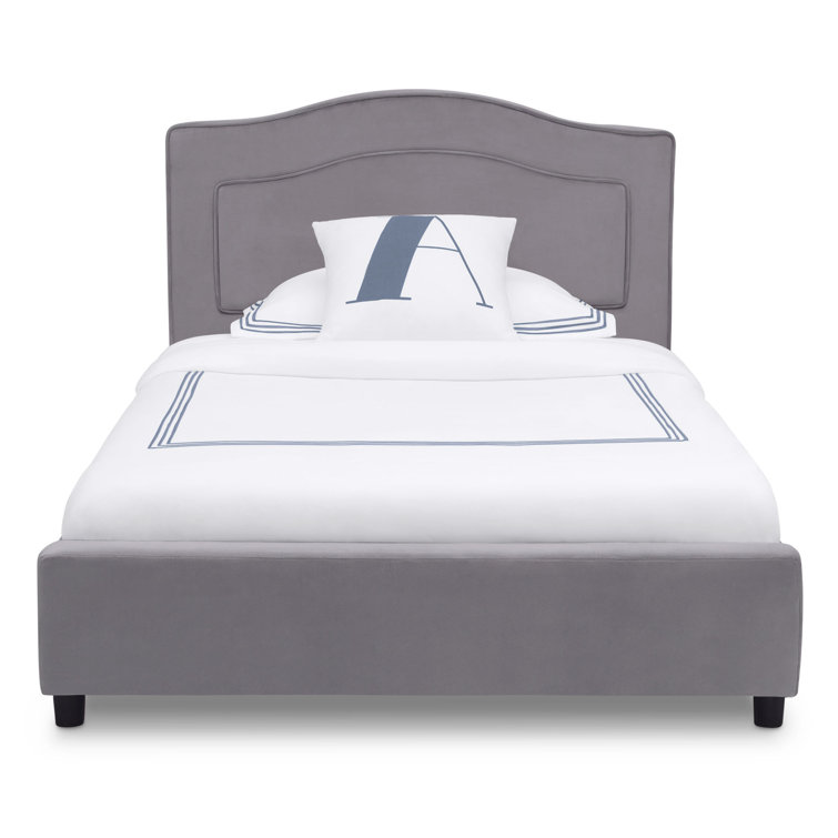 Gray Twin Upholstered Platform Bed with Headboard