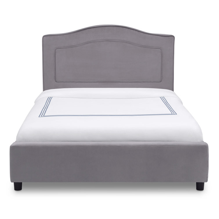 Gray Twin Upholstered Platform Bed with Headboard