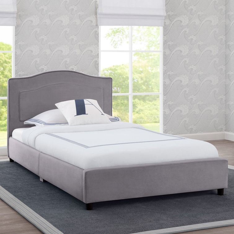 Gray Twin Upholstered Platform Bed with Headboard
