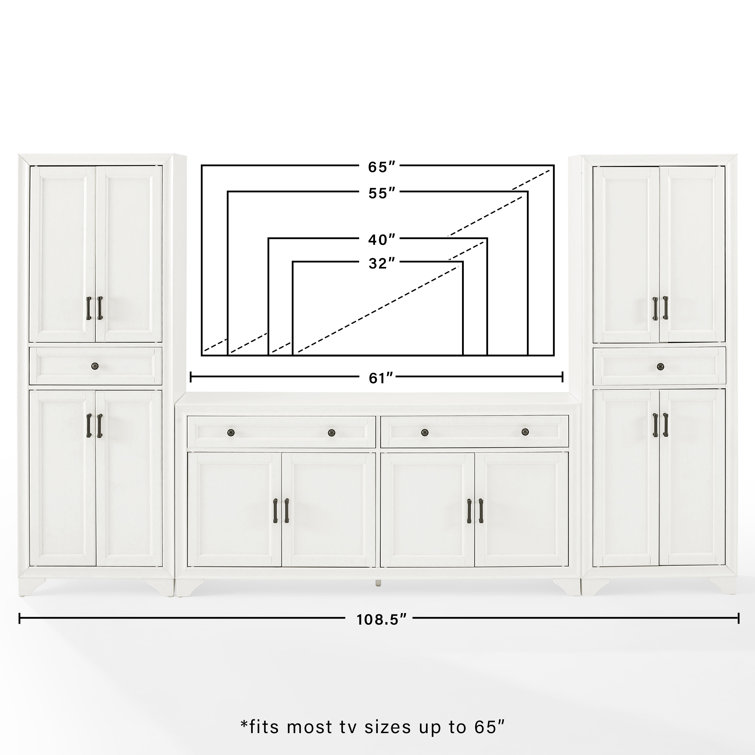 Distressed White 67" Entertainment Set with Cabinets