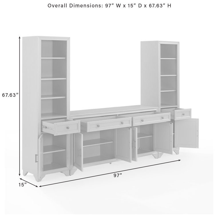 White 3-Piece Entertainment Set with Sideboard and Bookcases