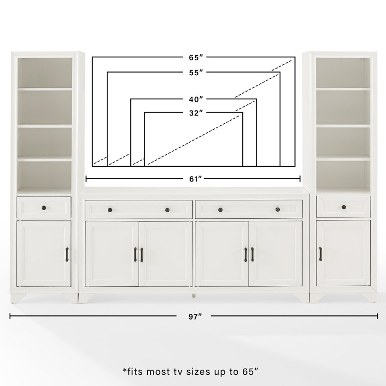 White 3-Piece Entertainment Set with Sideboard and Bookcases
