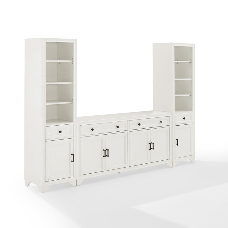 White 3-Piece Entertainment Set with Sideboard and Bookcases
