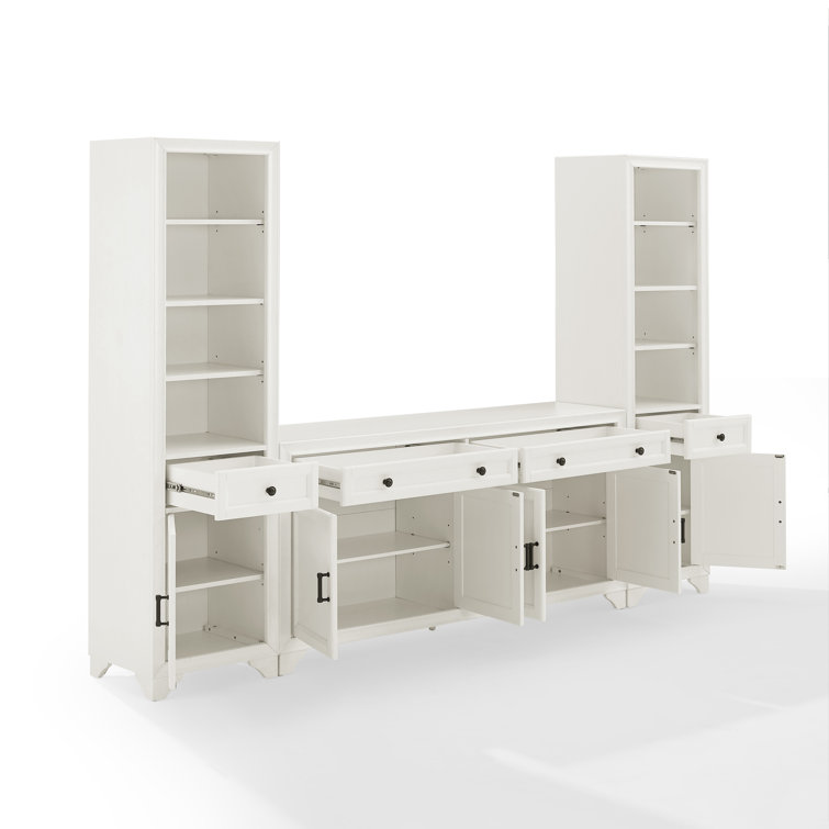 White 3-Piece Entertainment Set with Sideboard and Bookcases