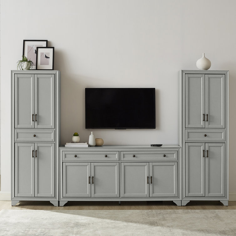 Distressed Gray Modern Farmhouse Entertainment Center with Cabinet