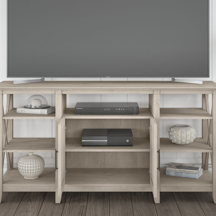 Key West Coastal 60'' Washed Gray Media Console with Cabinet Storage