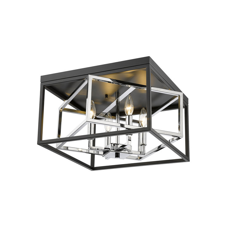 16" Chrome and Black Iron 4-Light Flush Mount