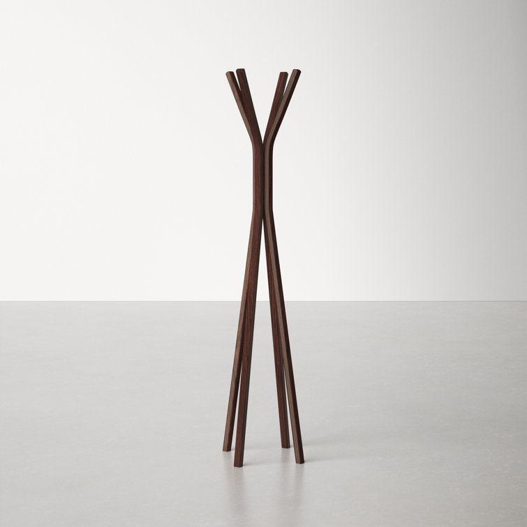 Mid-Century Modern 4-Hook Walnut Oak Plywood Coat Rack